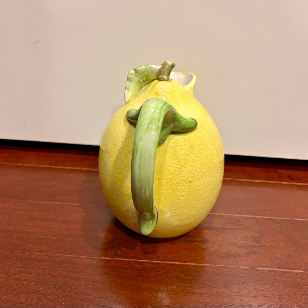 Vintage Ceramic Lemon Pitcher Green Leaf Handle Crafted in Japan hand painted - Picture 2 of 10